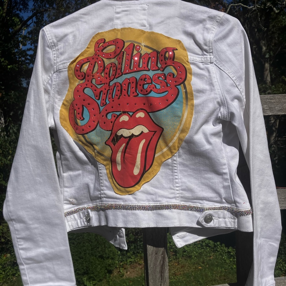Upcycled Rolling Stones white Jean jacket